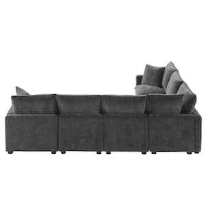 110 in. x 84 in. Square Arm Chenille Modern U-Shaped 7 Seat Modular Sofa in Dark Gray