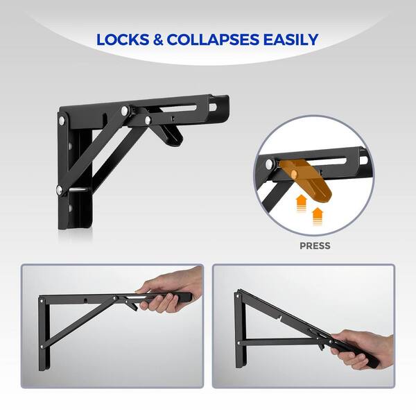 thumbnail image 2 of Folding Shelf Bracket 12 Inch 2PC Wall Mounted Collapsible Shelves Brackets Heavy Duty Foldable 2 of 13