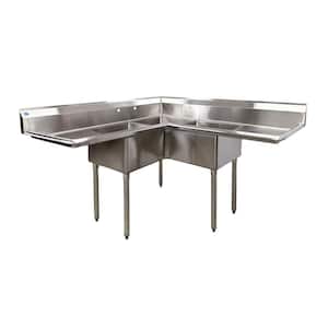 58" Left Side X 58" Right Side Corner Sink 3 Compartment with Drainboard