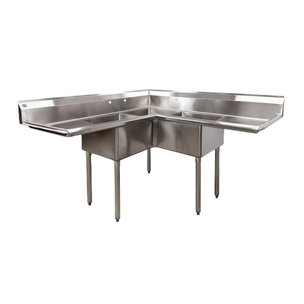 Cooler Depot 58 in. Left Side X 58 in. Right Side Corner Sink 3-Compartment with Drainboard