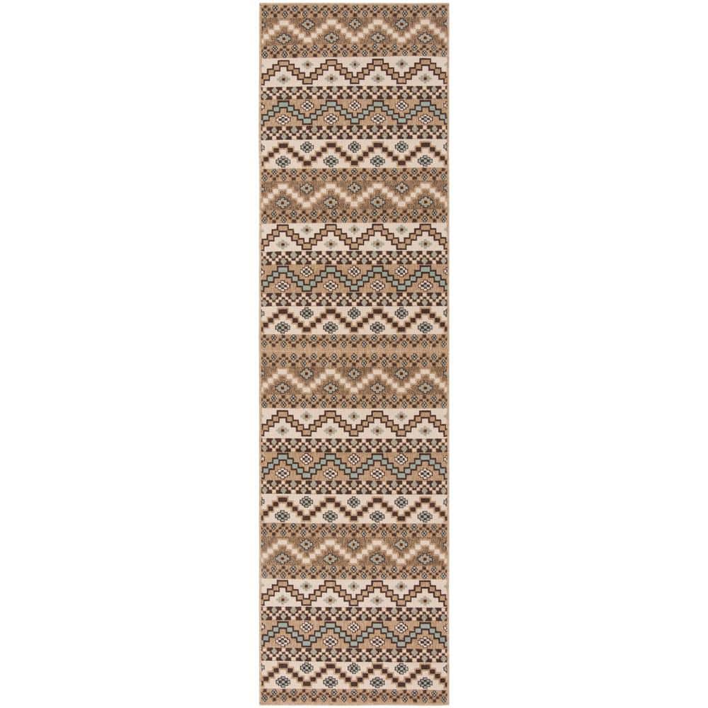 Easy Care Cream & Brown Floral Synthetic Indoor/Outdoor Rug