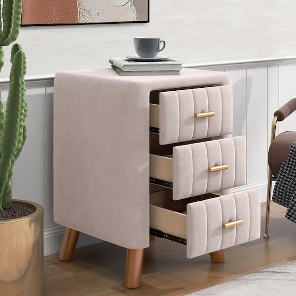 Qualler 3-Drawer Gray Upholstery Nightstand 23.1 in. H x 16.1 in. W x 16.1 in. D