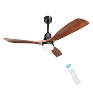 52 in. Integrated LED Matte Black Indoor/Outdoor Ceiling Fan with Solid Wood Blades and Remote Control