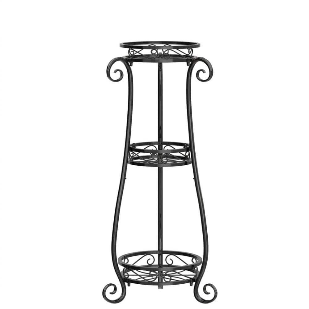 "34"" 3-Tier Black Metal Corner Plant Stand, Sturdy Vertical Iron Multi Plant Shelf Indoor Outdoor" price history on PriceWatchPro