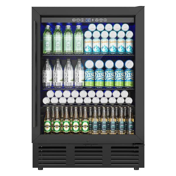 24 in. Single Zone 180-Cans Undercounter Freestanding/Built-in Beverage and Wine Cooler in Black