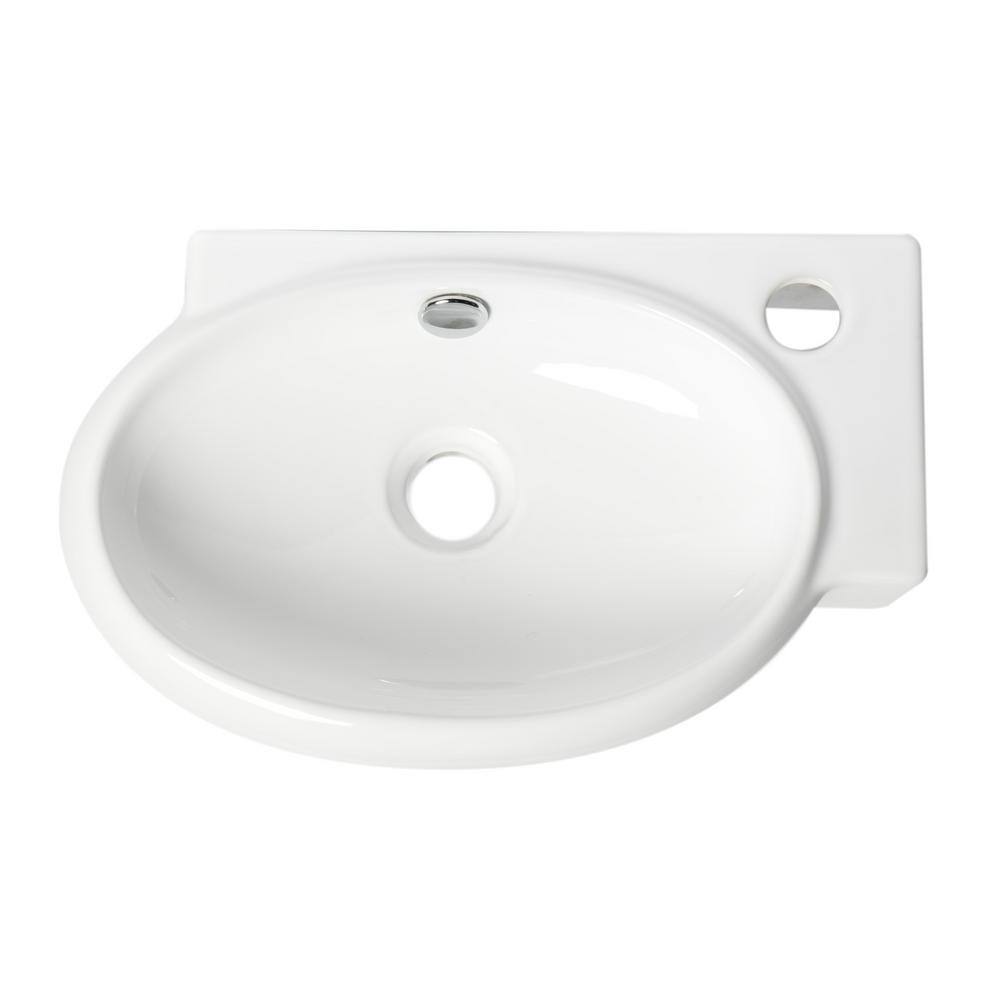 White Ceramic Wall-Mount Oval Bathroom Sink with Overflow