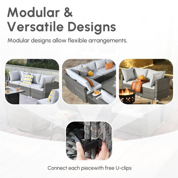 アクセサリー Kith Planter Set Grey HOOOWOOO Messi Grey 11-Piece Wicker Outdoor Patio Fire Pit