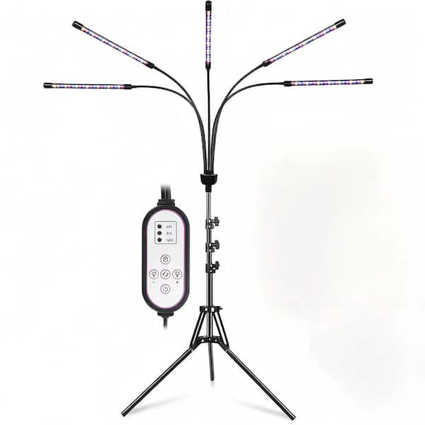 5 Heads Red Blue White Full Spectrum Plant Light with 15 in. to 60 in. Adjustable Tripod Stand and Remote Control, Black