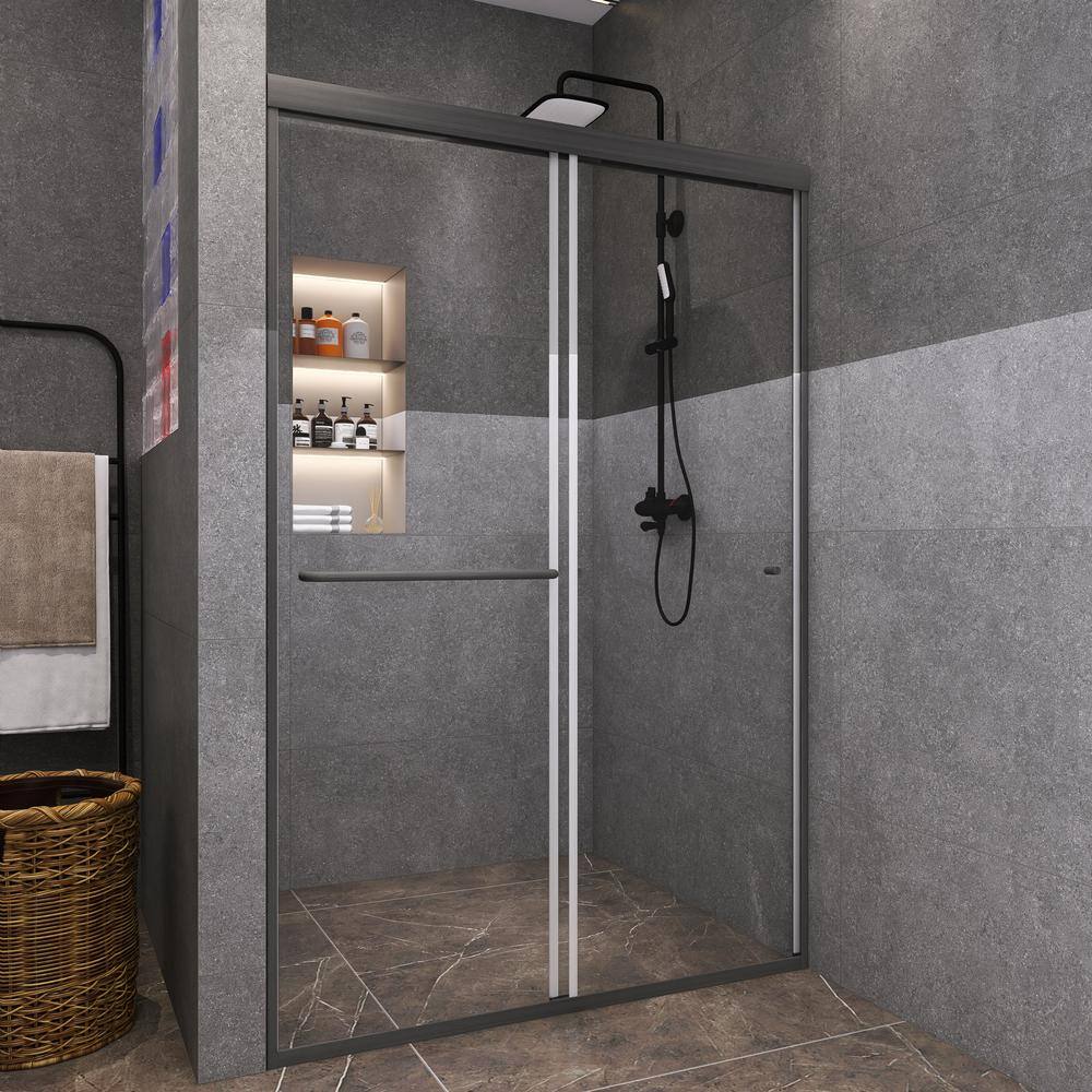 48" Black Framed Double Sliding Shower Door with Clear Glass