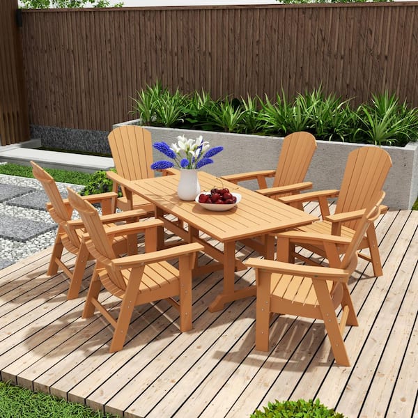 WESTIN OUTDOOR Altura Outdoor Patio Weather Resistant Teak 7-Piece HDPE Plastic Rectangle Adirondack Dinning Set