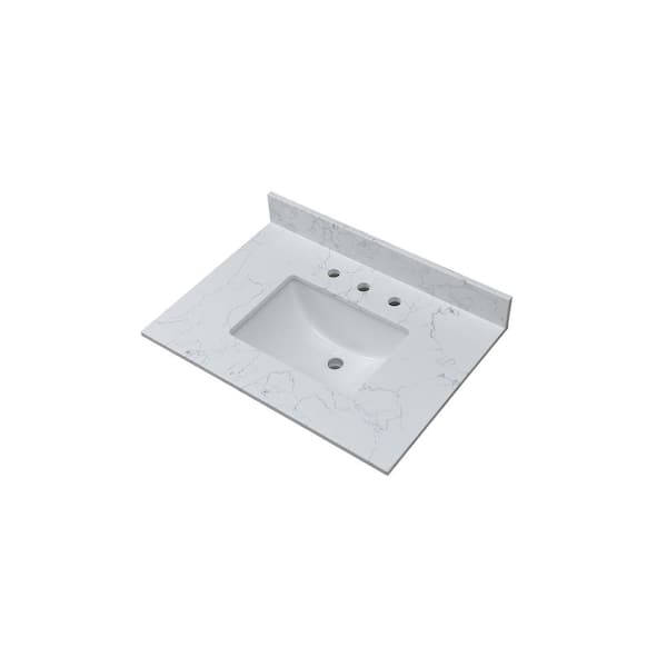 OLUMAT 31 in. W x 22 in. D Engineered Stone Composite White Rectangular Single Sink and Bathroom Vanity Top in White