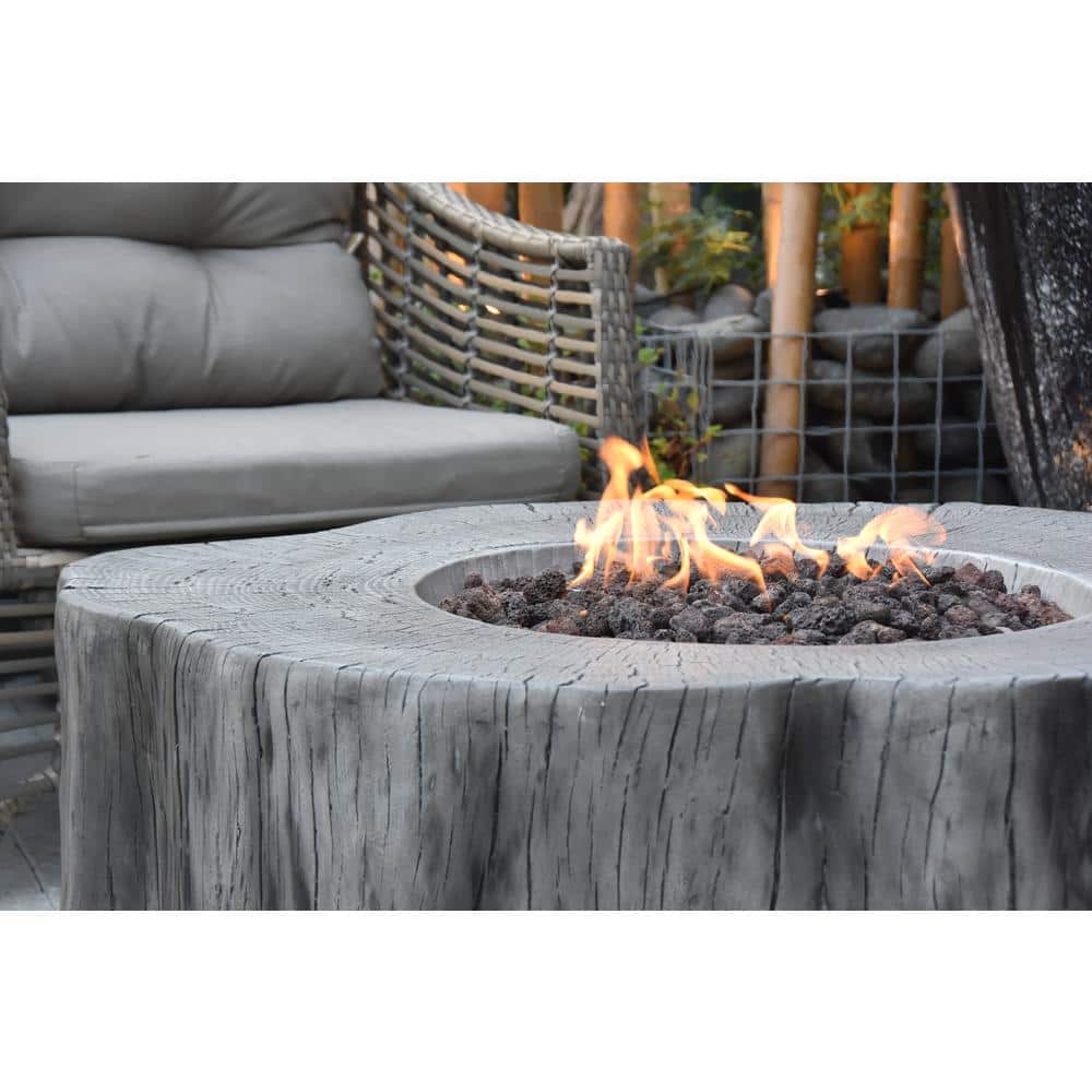 Gray Free-Standing Gas Fire Pit Table with Lava Rocks