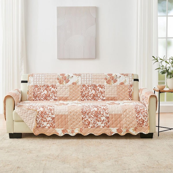 Patchwork-Dusty Rose Reversible Floral Microfiber Sofa Furniture Protector Slipcover