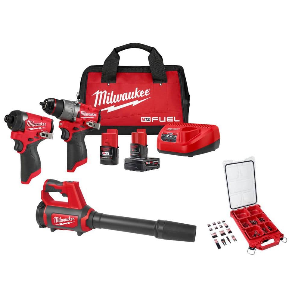 M12 FUEL 12V Cordless Hammer Drill/Impact 2-Tool Kit + M12 Compact Spot Blower + 100-Pc PACKOUT Bit Set Combo Kit price history on PriceWatchPro