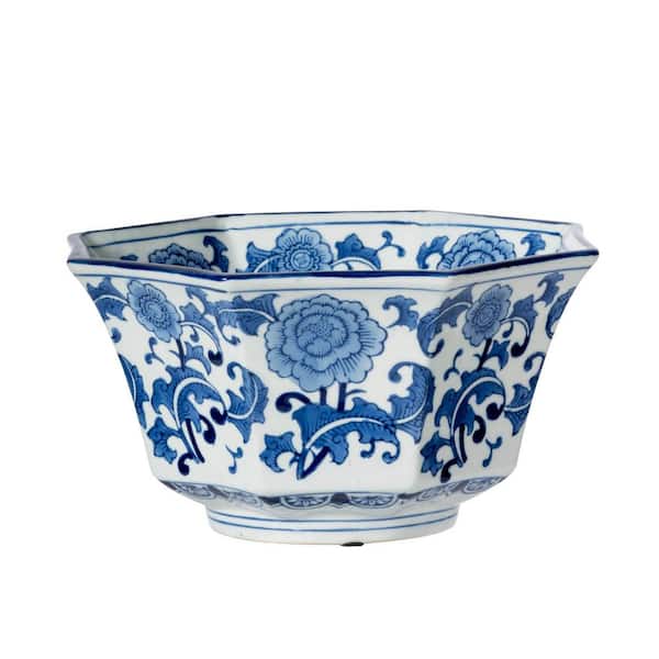 A & B Home Ren Centerpiece Blue/White Decorative Bowl