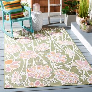 Cabana Green/Pink 4 ft. x 6 ft. Floral Indoor/Outdoor Area Rug