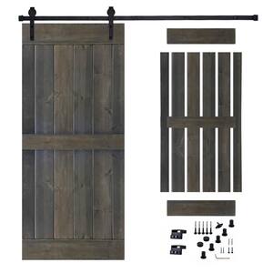 36 in. x 84 in. Espresso Painted Wood Sliding Door with Hardware Kit, Pre-Drilled Ready to Assemble