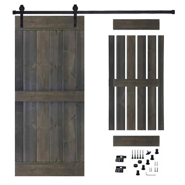 Akicon 36 in. x 84 in. Espresso Painted Wood Sliding Door with Hardware Kit, Pre-Drilled Ready to Assemble
