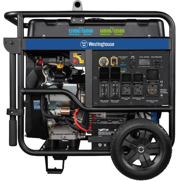 Westinghouse Wgen12000df 15 000 12 000 Watt Dual Fuel Portable Generator With Remote Start And Transfer Switch Outlet For Home Backup Wgen12000df The Home Depot