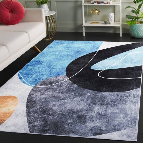Santa Monica 4 x 6 Dark Gray/Turquoise Abstract Washable Area Rug