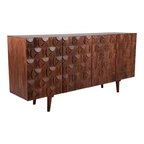 Brown Wood 63 in. Geometric Carved Front Finish Sideboard