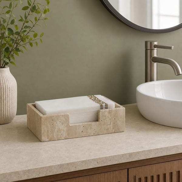 9.8 in. L x 4.9 in. W x 2.8 in. H Natural Travertine Napkin Basket for Kitchen, Restaurant, Bathroom, Guest Towel Holder
