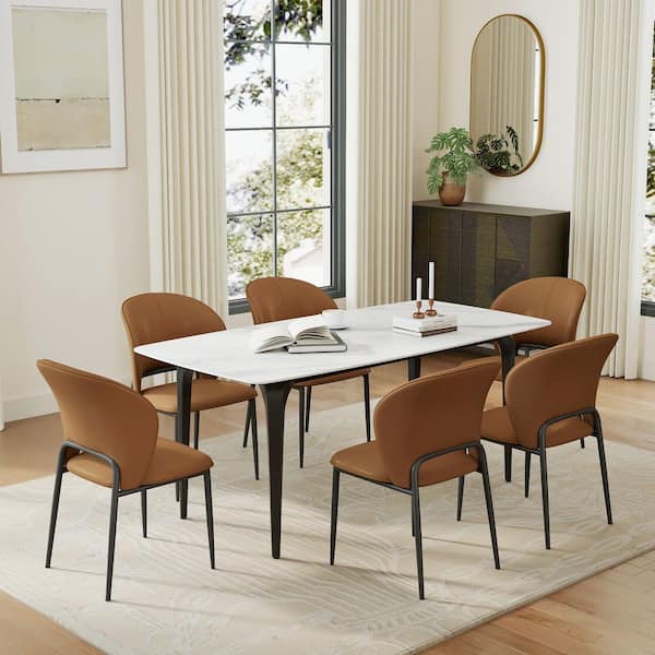 Set of 6 Modern Comfortable Upholstered Artificial Leather Dining Chair for Kitchen Dining Room, Coffee Brown