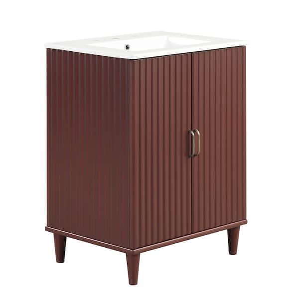 Unbranded 24 in. W x 18.3 in. D x 33.3 in. H Single Sink Freestanding Bath Vanity in Rosy with White Ceramic Top