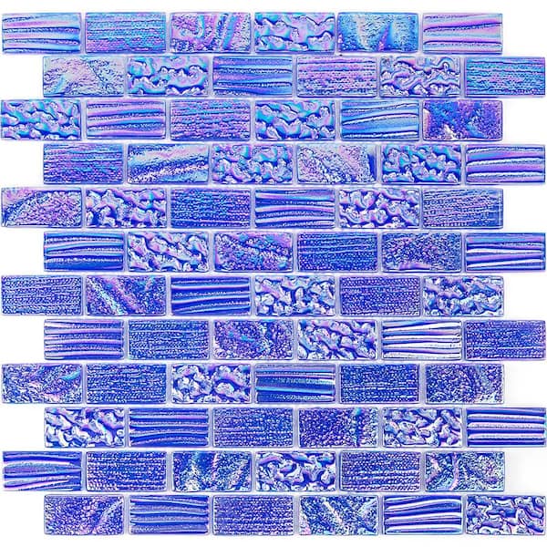 Ivy Hill Tile Marina Iridescent Bricks Blue 12.12 in x 12.75 in. x 8 mm Glass Mosaic Wall Tile