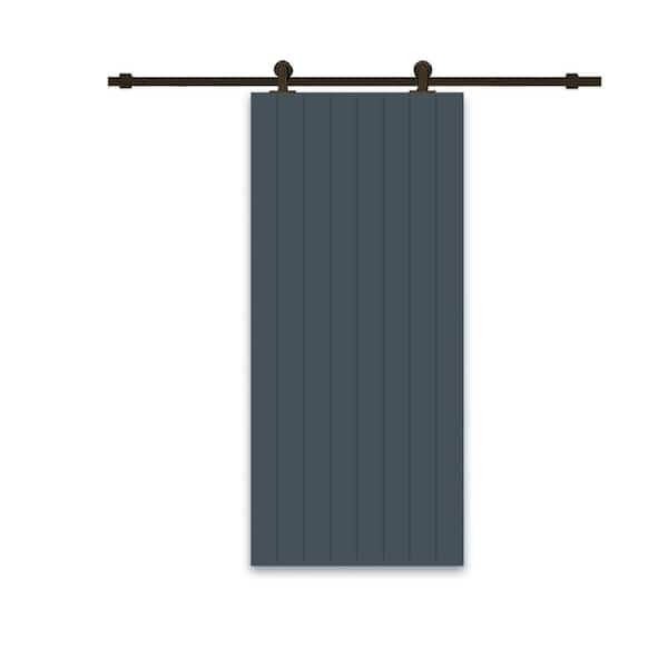 CALHOME 24 in. x 84 in. Charcoal Gray Painted Composite MDF Paneled Interior Sliding Barn Door with Hardware Kit