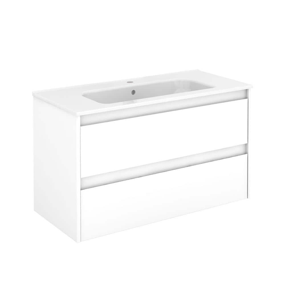 WS Bath Collections Ambra 39.8 in. W x 18.1 in. D x 22.3 in. H Bathroom Vanity Unit in Gloss White with Vanity Top and Basin in White -  Ambra100WG