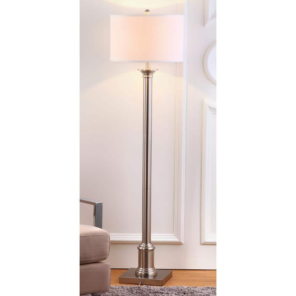 Livia 60" Nickel Floor Lamp with White Cotton Shade