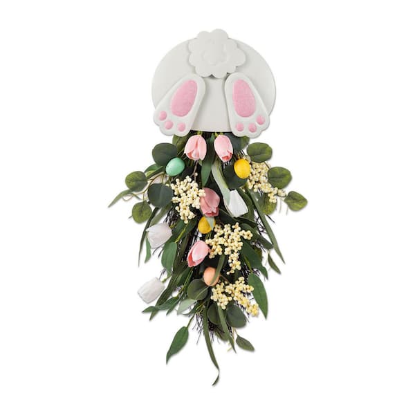 26 in. H Easter Metal Bunny and Tulip Teardrop Wall Decor