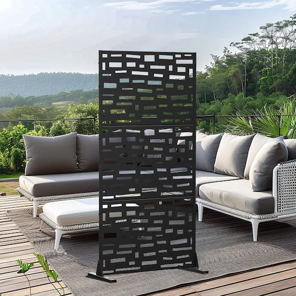 Lirago 72 in. H x 35 in. W Outdoor Metal Privacy Screen Garden Fence Brick Pattern Wall Applique in Black