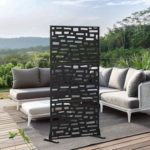 72 in. H x 35 in. W Outdoor Metal Privacy Screen Garden Fence Brick Pattern Wall Applique in Black