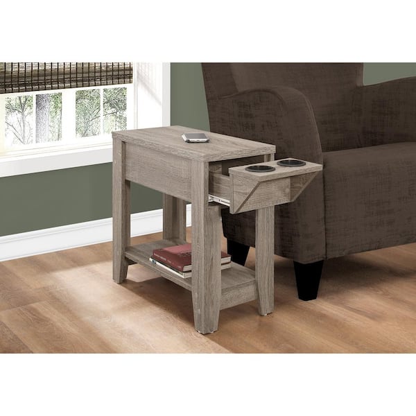 Taupe End Table With Cup Holders Hd3198