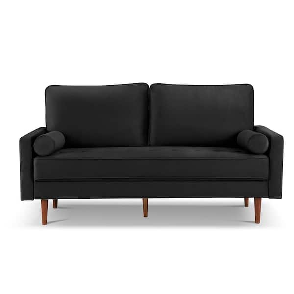 HomeRoots Amelia 69 in. Straight Arm Velvet Rectangle Sofa in. Black