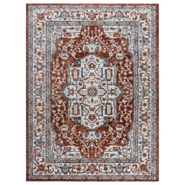 Imani Harlow Red 9 ft. x 13 ft. Border/Oriental Shag Indoor Area Rug