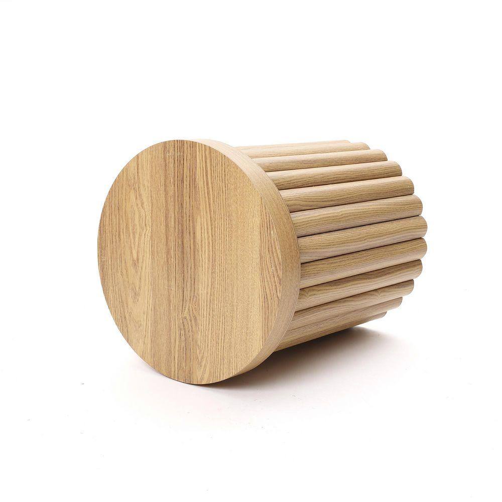 15.7 in. Brown Wood Fluted Round Side Table - thumbnail 6