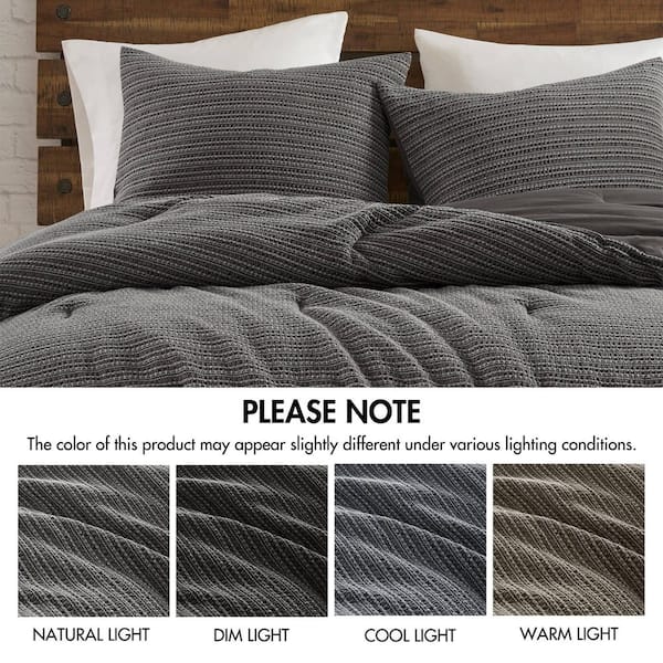 3-Piece King/Cal King Charcoal Unique Waffle Texture Comforter Set