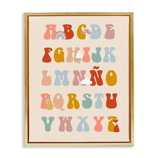 Stupell Industries Spanish Alphabet Soft Illustrations by Lil' Rue Gold Floater Frame Typography Graphic Art Print 31 in. x 25 in.