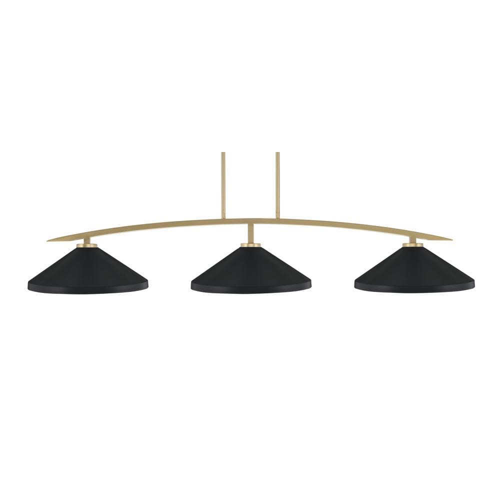 Siena 3-Light New Age Brass Billiard Light with 14 in. Matte Black Metal Sh