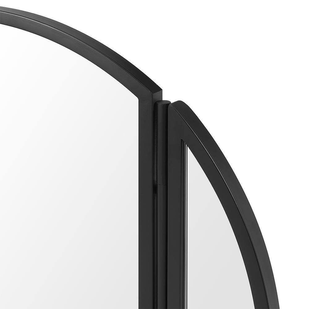 30" Black Metal Round Wall Mirror with Hinging Sides