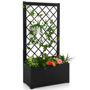 49 in. Metal Planter Box with Trellis Raised Garden Bed with Trellis, Elevated Lattice Planter for Climbing Plants