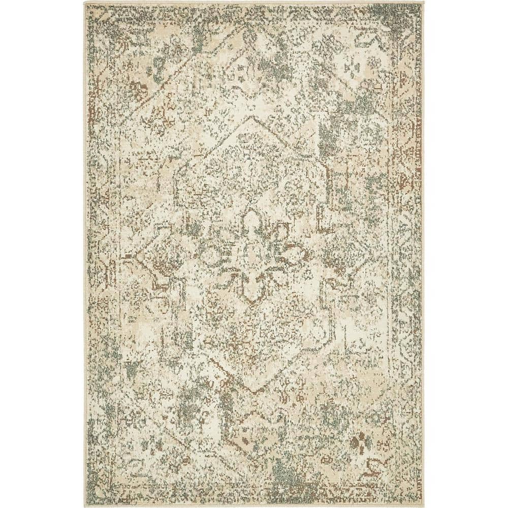 Geometric Gray Synthetic 4' x 6' Easy-Care Area Rug