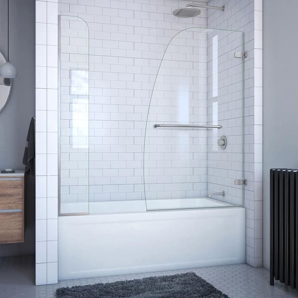 DreamLine Aqua Uno 60 in. x 58 in. Semi-Frameless Hinged Tub Door in Brushed Nickel