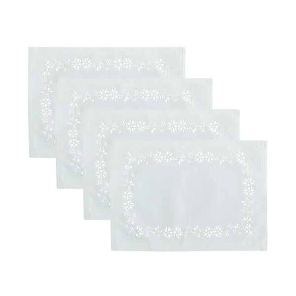 Threadmade Home Poinsettia Noel Laser Cut Placemats, Set of 4, Ivory - 13"W x 19"L
