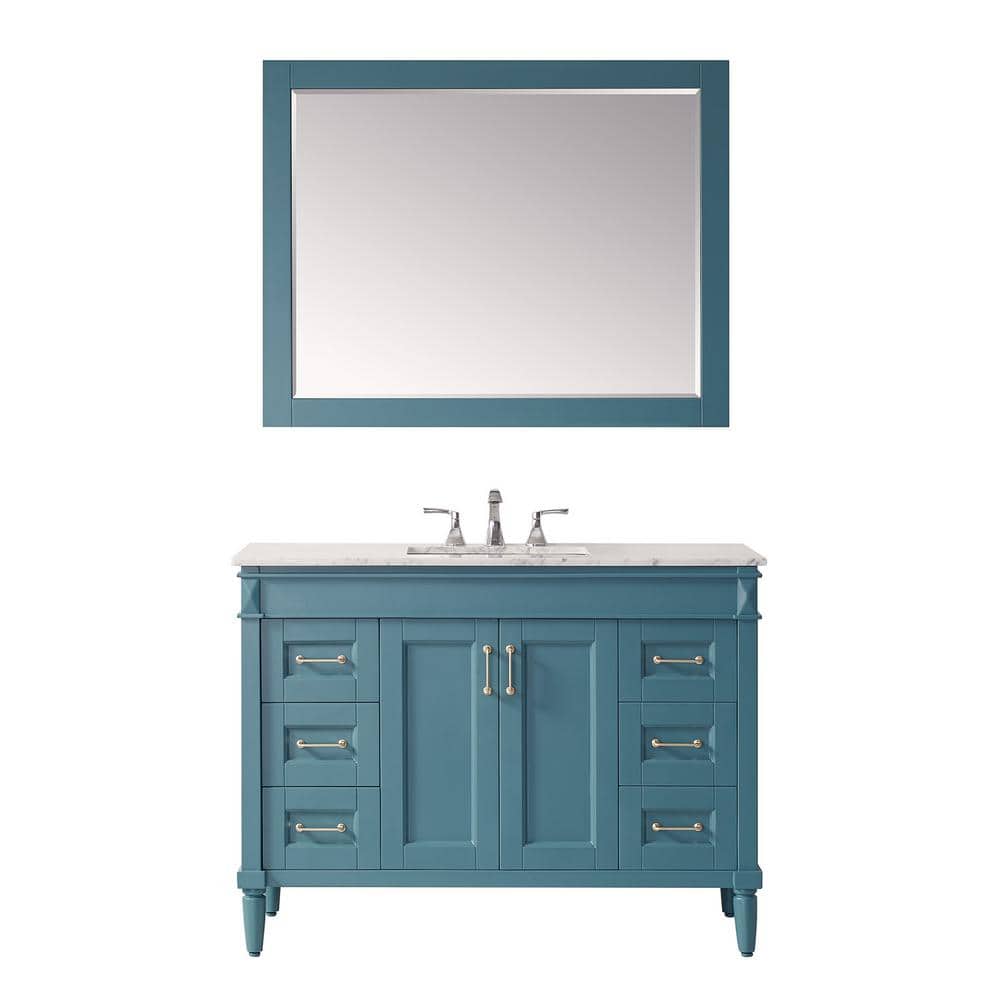 ROSWELL Catania 48 in. Bath Vanity in Green with Marble Vanity Top in