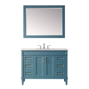 Catania 48 in. Bath Vanity in Green with Marble Vanity Top in White with White Basin and Mirror