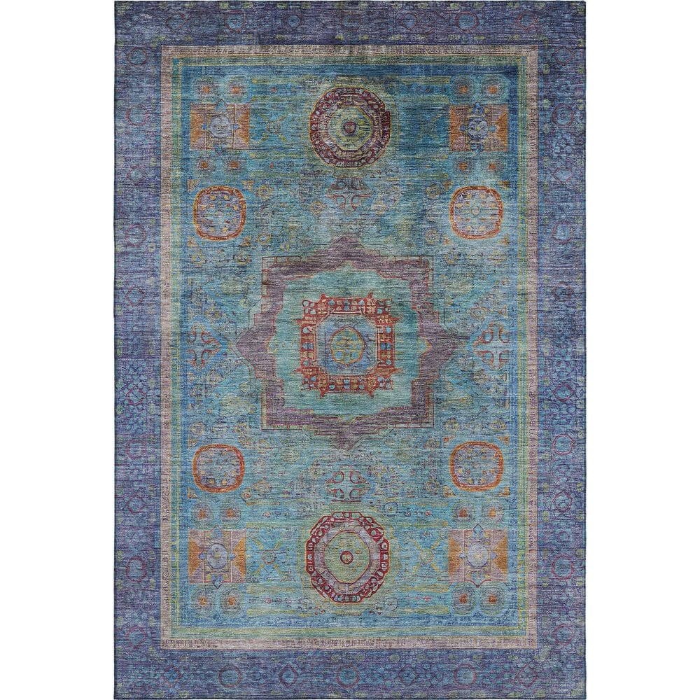 Mayfield Premium Machine Washable Abstract AMF2159 Teal 10 ft. x 14 ft. Area Rug price history on PriceWatchPro